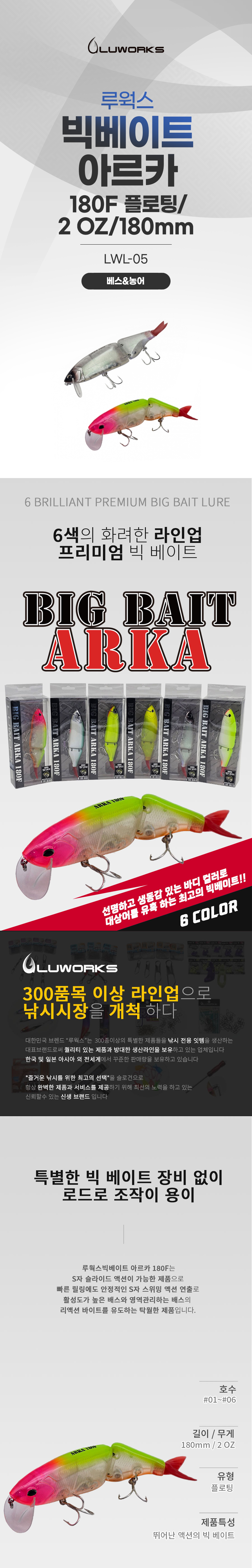 루웍스 빅베이트 아르카 180F 플로팅 /2 OZ/180mm/베스/농어(LWL-05)
