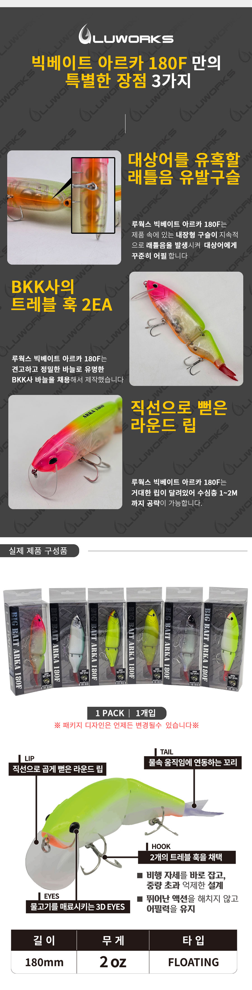 루웍스 빅베이트 아르카 180F 플로팅 /2 OZ/180mm/베스/농어(LWL-05)